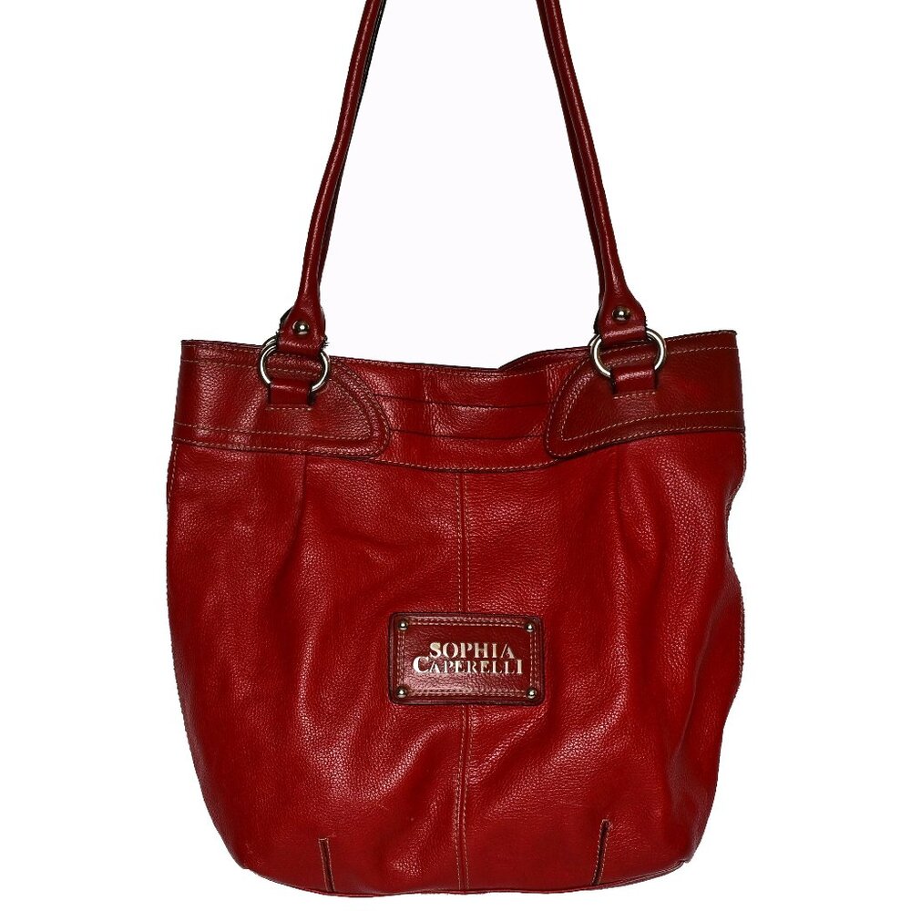 RED LEATHER SOPHIA CAPERELLI  Vibrant Shoulder Bag -Large Excellent! Italy - Picture 5 of 7